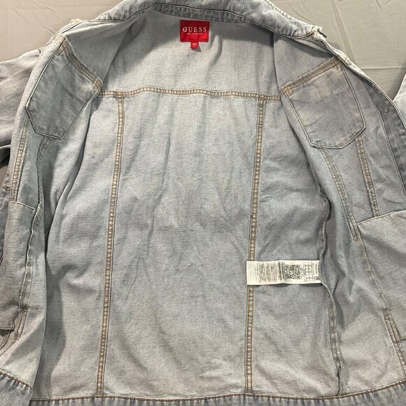Guess Denim Jacket Womens S Blue Casual‎ Belted Chore Utility Cotton Pockets - Picture 5 of 7
